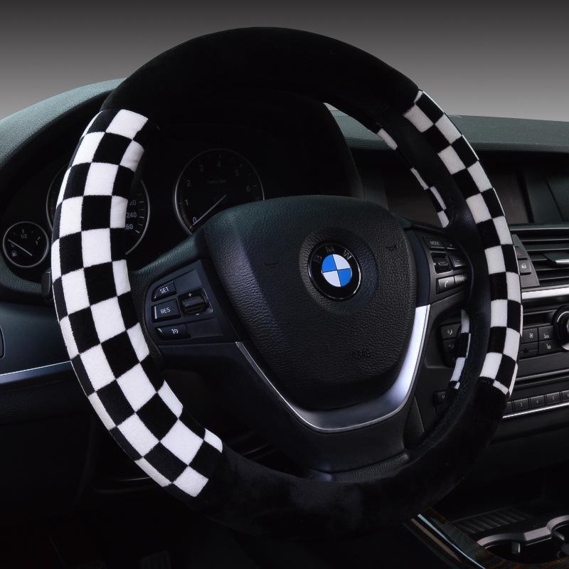 BLM Plaid Plush Steering Wheel Cover - Winter Checkered Car Accessory