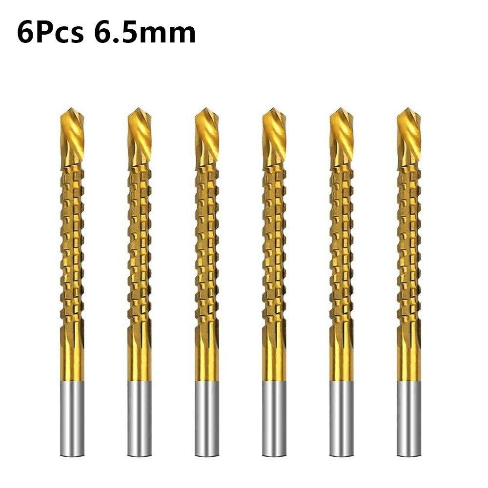 6 szt. 3-8 mm Ząbkowane Wiertła Ząbkowane Rowkujące 3 w 1 HSS Wiertła Skręcane Tytanowe Pokrycie Spiralne Ząbkowane Piła Rowkująca Zestaw Narzędzi