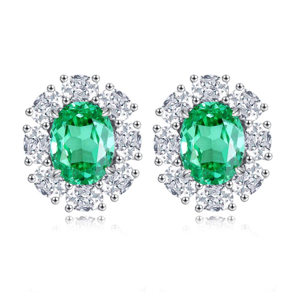 Boucles d'oreilles Nine Beauty en argent sterling S925 pour femmes avec topaze bleu marine et détails en diamant à haute teneur en carbone