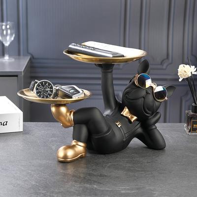Dekorative Hundestatue aus Kunstharz, Butler mit Tablett, Aufbewahrungstisch, Wohnzimmer, französische Bulldogge, Ornament, dekorative Skulptur, Kunsthandwerk, GeschenkZWA