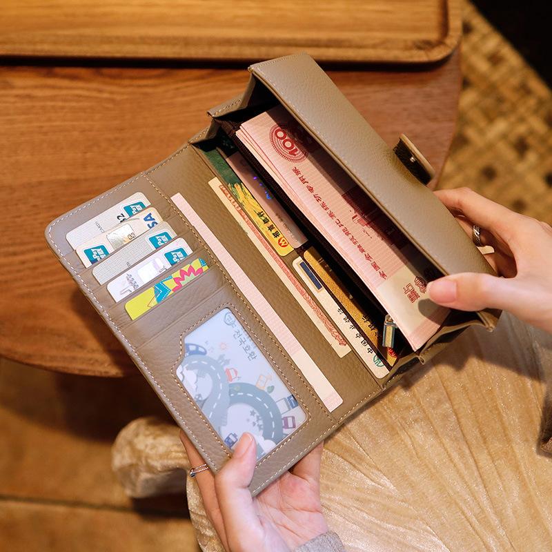 2026 New Women's Top-Grain Leather Lg Wallet & Phe Clutch | Solid Color Multi-Card Mini Handbag | Slim Everyday Carry