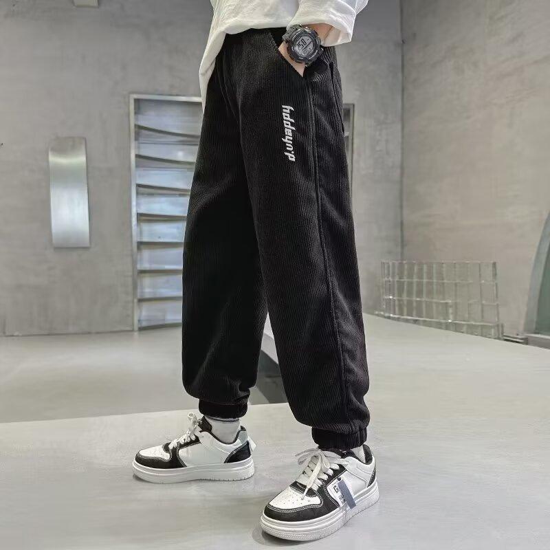 Children's Plus Velvet Pants Boys Padded Trousers Winter New Kids Elastic Waist Sweatpants Teenager Casual Fleece Clothing