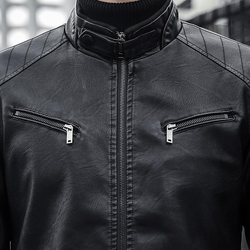 Men's men's leather jacket men's trendy teen stand-up collar punk men's motorcycle leather jacket