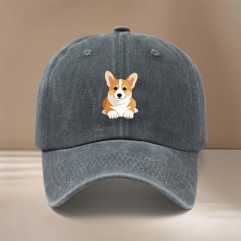 This Is a Baseball Cap with a Corgi Lying Down Print It Features a Relaxed Fit and Adjustable Sizing The Unisex Duckbill Cap I