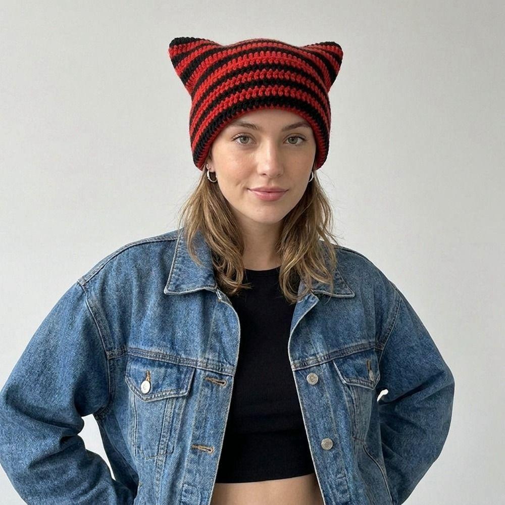 Cute Cat Ears Beanie Hats Warm Pullover Hat Fashion Little Devil Cap Girls