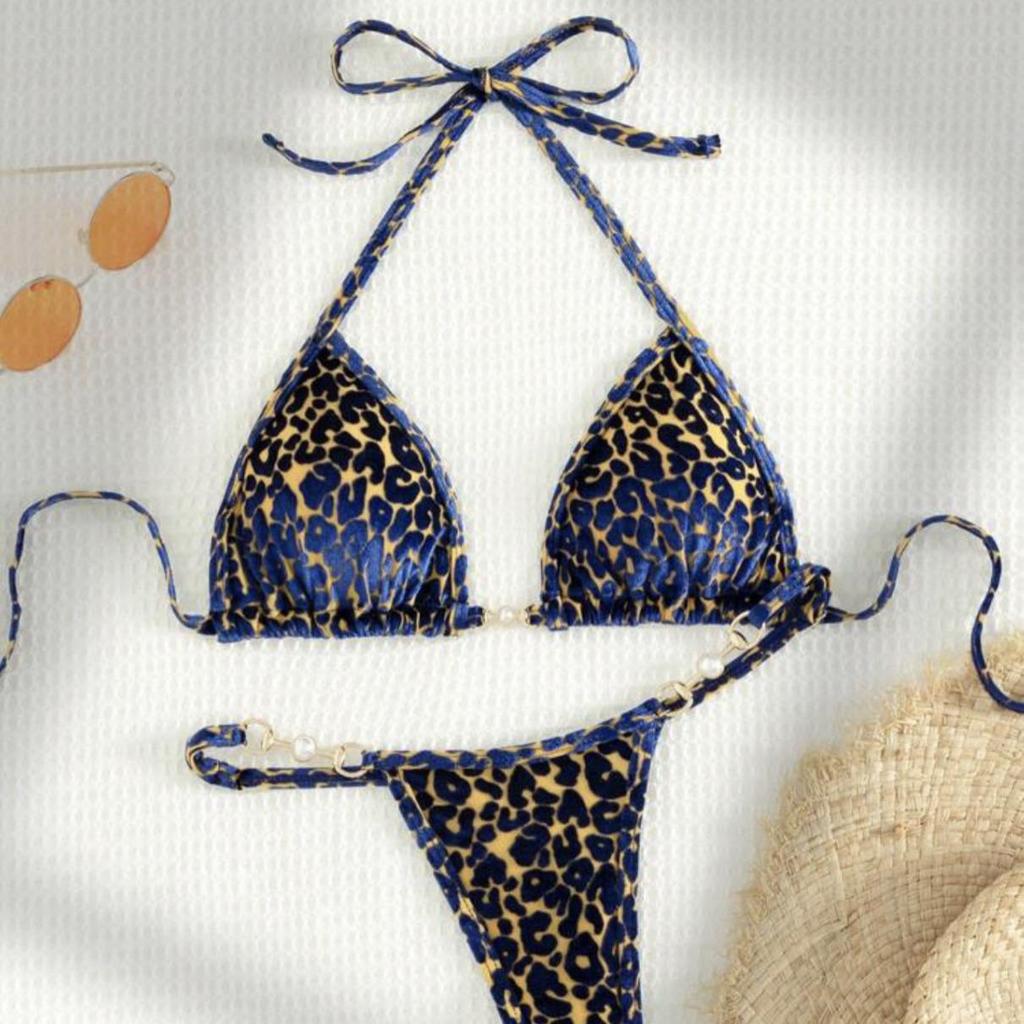 2025 Pearl Leopard Print Sexy Thong Swimsuit