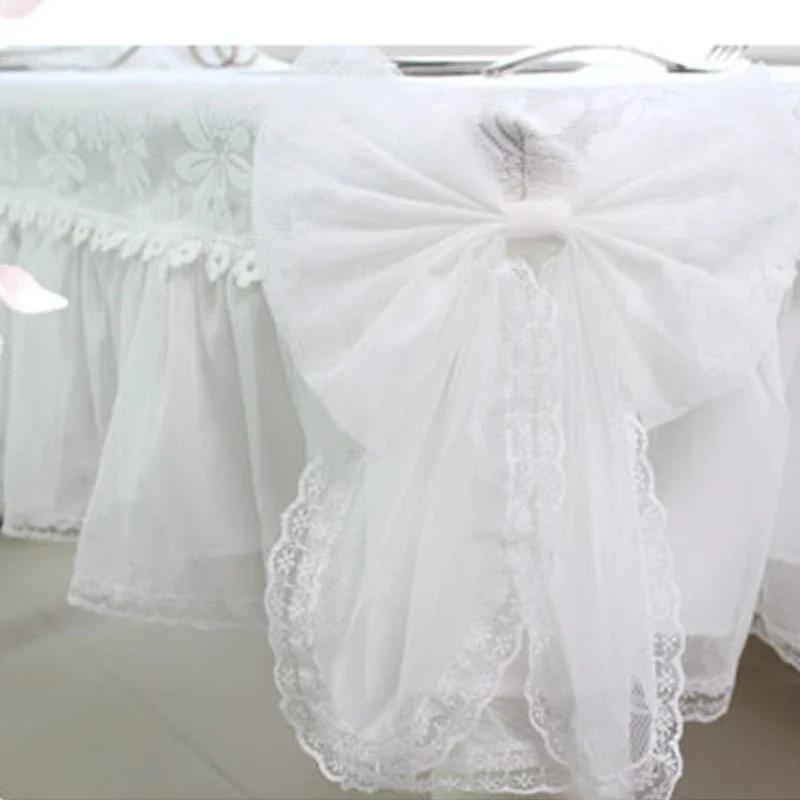 Korean Lace Tablecloth Garden Fresh Pink Bow Home Diningtable Cloth Rectangular European Wedding Decor Cloth Custom Chair Cover