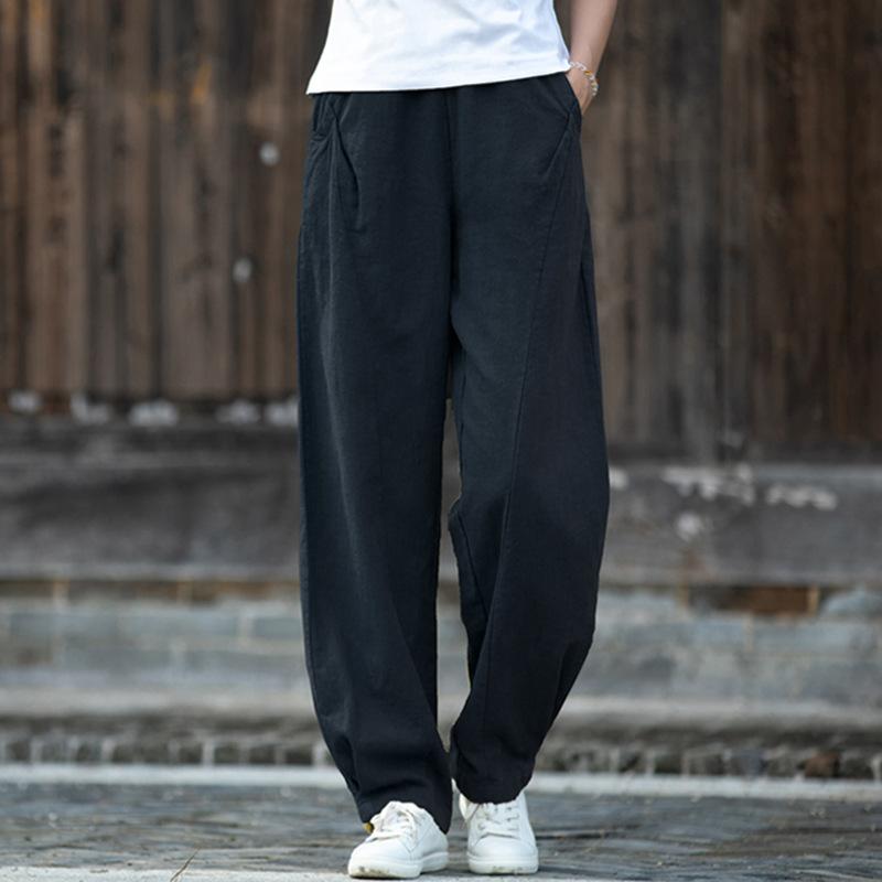 Spring Cotton and Linen Women's Literature and Art Ramie Sand Wash Stitching Casual Trousers Women's All-match Thin Linen Bloomers