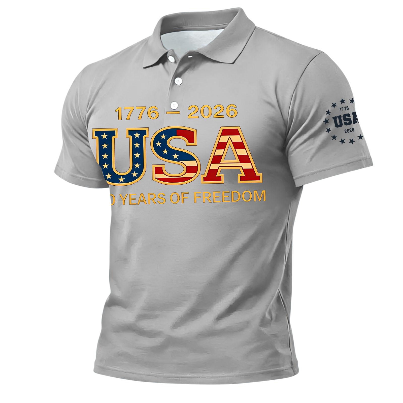 

Men’s Short Sleeve Polo Shirt with USA 250 Years of Freedom Letter Print Classic Fit Soft Fabric Casual Top XL