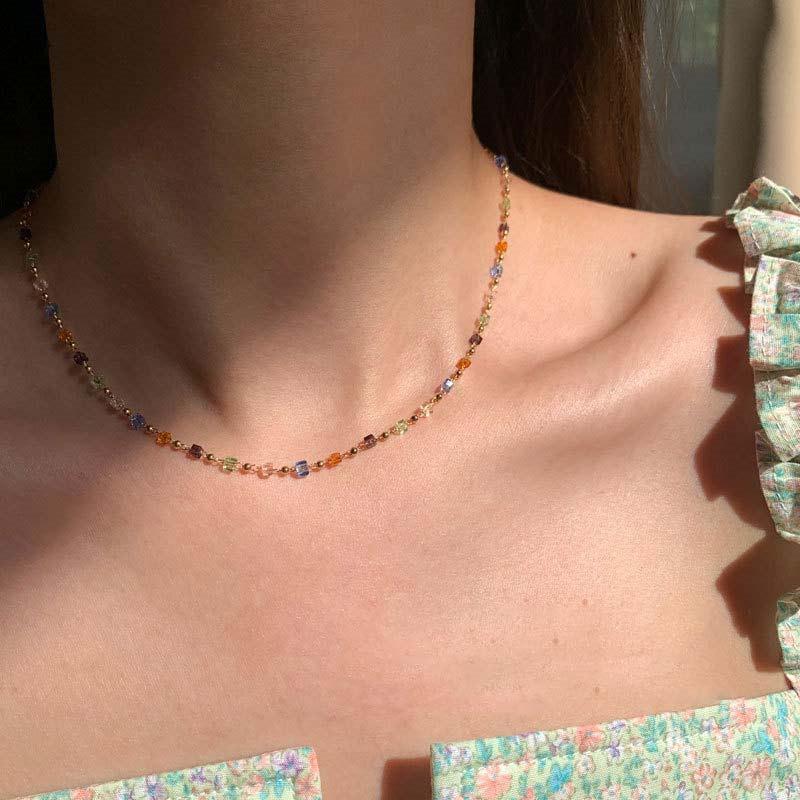 Modny śliczny słodki naszyjnik z kamienia naturalnego dla kobiet dziewczynki letni prosty kryształowy łańcuszek do obojczyka Choker naszyjnik nowa biżuteria na prezent