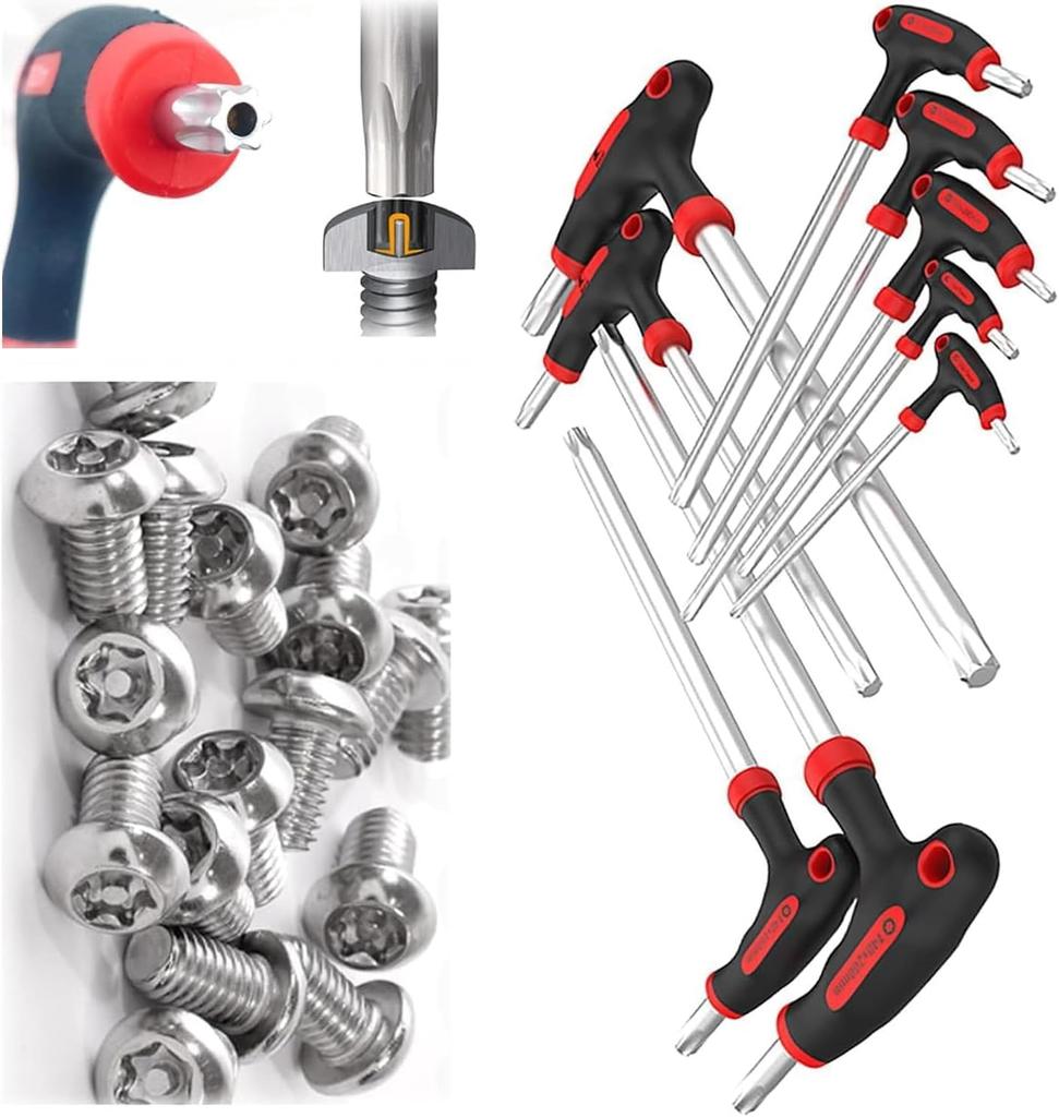 YUENTOEN Long Ball Point Hex Wrench Torx Wrench Screwdriver for Bicycle Repair and Screw Fastening T-Shaped Set, Star-Shaped T10, T15, T20, T25, T27,