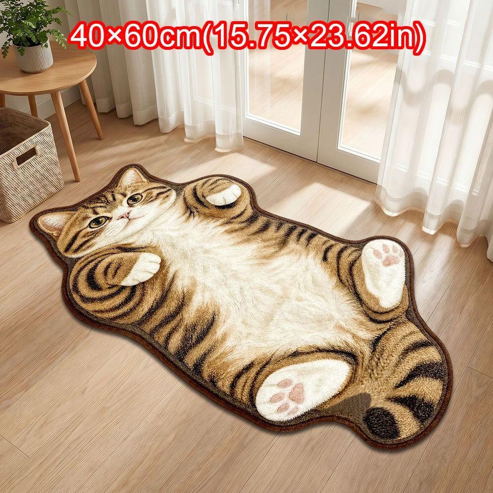 Absorbent Cat Shaped Rug Soft Surface Cat Shaped Carpet Cute Animal Print Rug Bedroom Decor