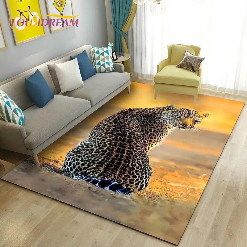 3D White Tiger Lion Leopard Wolf Area Rug,Carpet Rug for Living Room Bedroom Sofa Doormat Decoration,Kid Play Non-slip Floor Mat