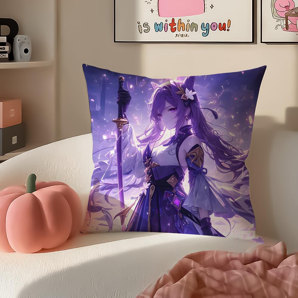 Game Genshin Keqing Cushion Cover Pillowcase Short Plush Invisible zipper Room Sofa Cushion Cover