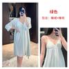 French suspender nightdress women's medium and long imitation acetic acid with chest pad loungewear smooth and drape pajamas spring and summer