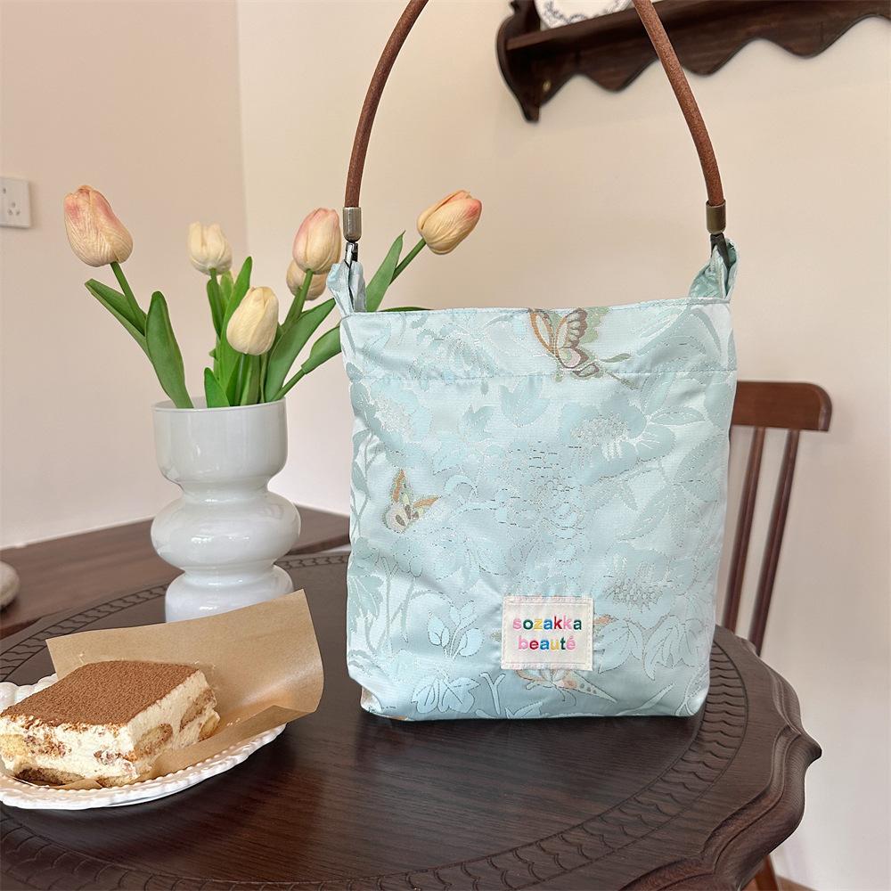 

Jacquard Butterfly Handbag Bag Cowhide Shoulder Strap Retro Underarm Shoulder Bag Premium Sense Hand Carry Small Square Bag синій