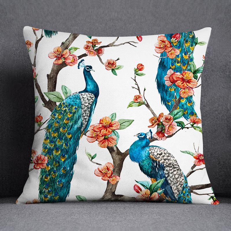 Dekorativní povlak na polštář se vzorem pavího peří Čtvercový povlak na polštář pro domácí kancelář Dekorativní povlak na polštář 45cm*45cm