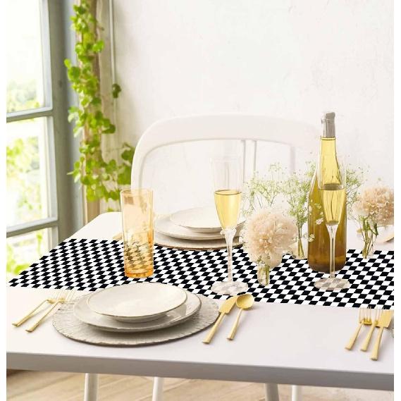 6 Pcs Checkered Table Runner Plastic 14 x 108 Inch Disposable Black and White Runner for Birthday Baby Shower Racing Party Decorations Race Car Table