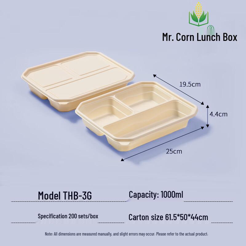 Disposable 3-Compartment Degradable Bento Box