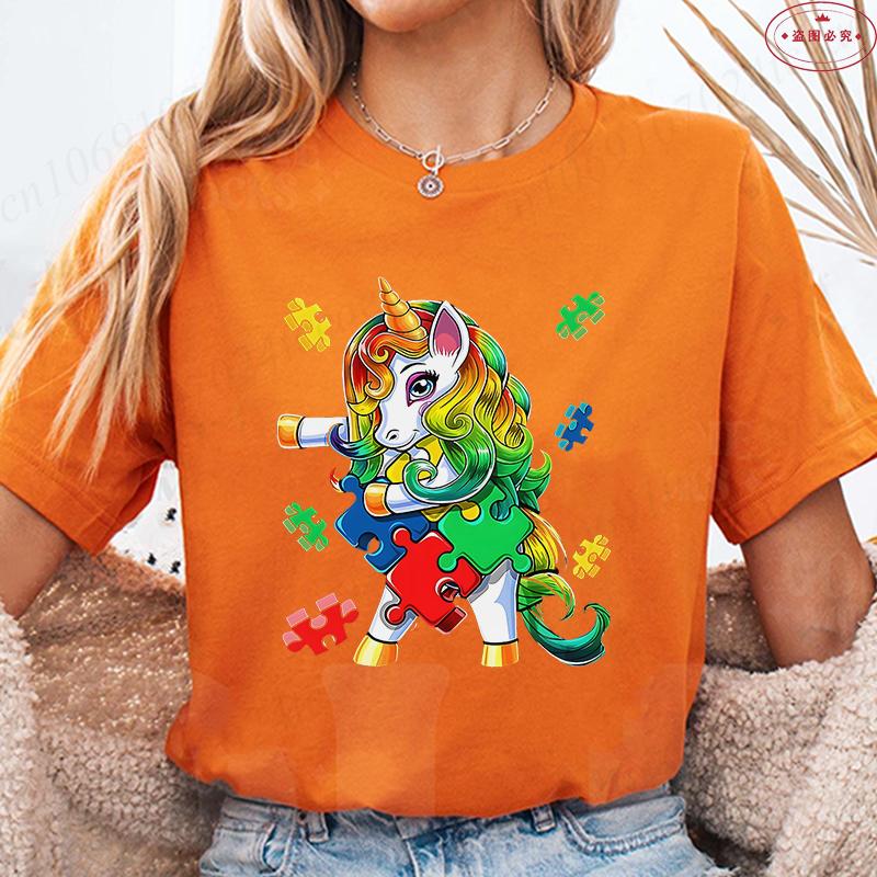 

Autism Awareness T-Shirt for Unisex Clothing Summer O Neck Short Sleeve Tees Shirt Awareness Month Unicorn Graphic Y2k Tops 4XL