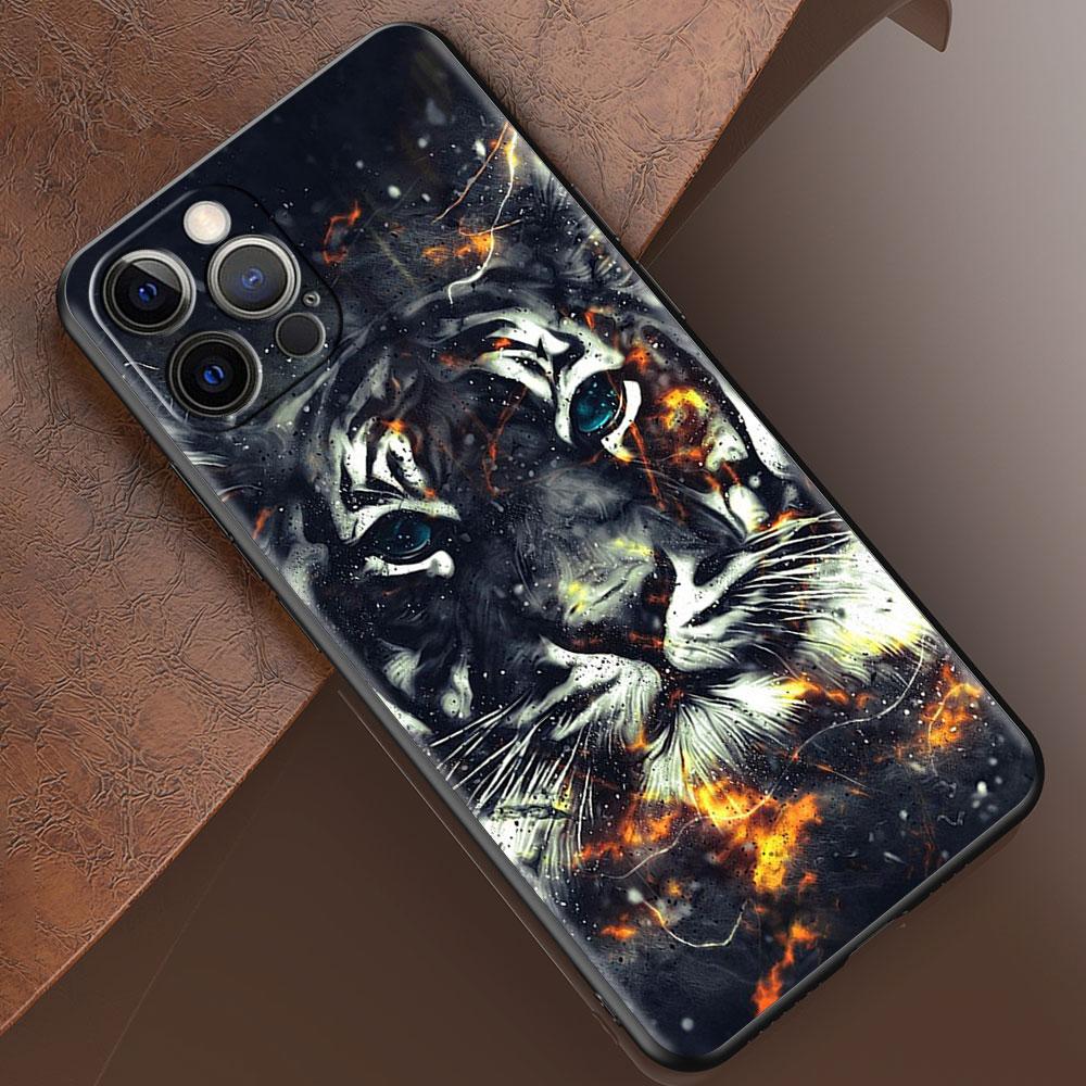 Phone Case for Apple iPhone 14 15 11 12 13 Pro Max XR X 7 8 Plus XS Black Soft Cover SE 2020 Coque Lion Tiger Animal Bumper