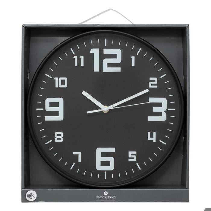 Horloge argent "Silence" noir D30cm - Atmosphera createur d'interieur