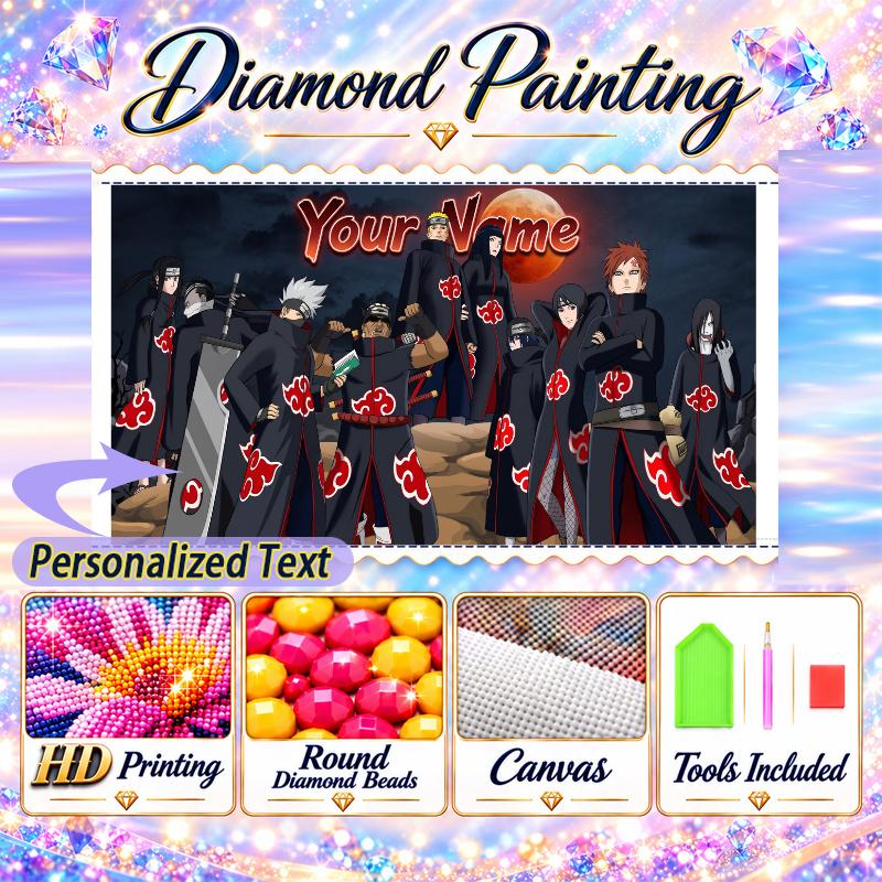 Personalized Akatsuki Naruto Diamond Art Custom Name 5D Diamond Painting Full Drill DIY Craft