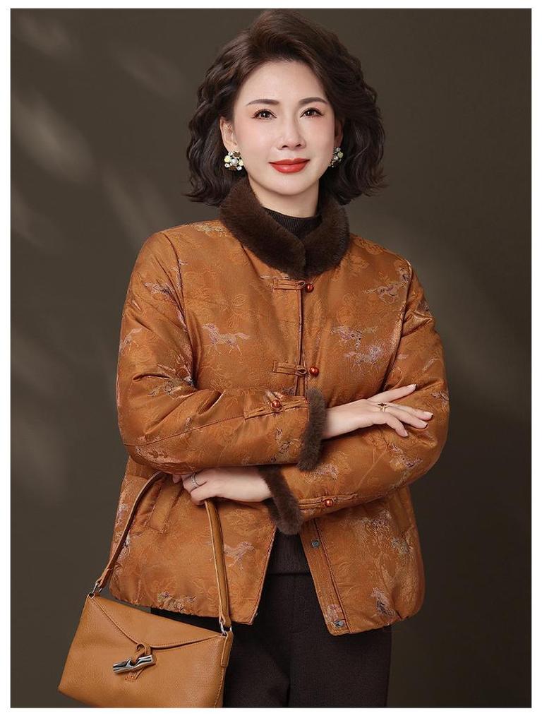 2026 Year of the Horse Benmingnian Winter Down Jacket for Middle-Aged and Elderly Women - New Chinese Style Tang Suit Outerwear