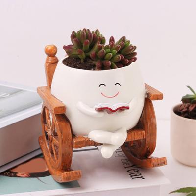 Smile Face Flower Pot Resin Rocking Chair Reading Planter Pot Smiling Succulent Flowerpot for Indoor Outdoor Plants