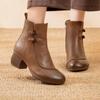Genuine leather Spring and Autumn 2026 new mid heeled short boots retro round toe warm and comfortable women's shoes