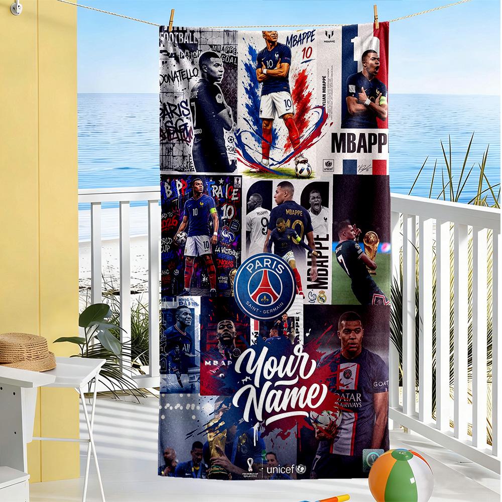 Mbappe Customized Name Beach Towel Soft Durable Quickdry Suitable For Swimming Gym Camping Yoga Vacation