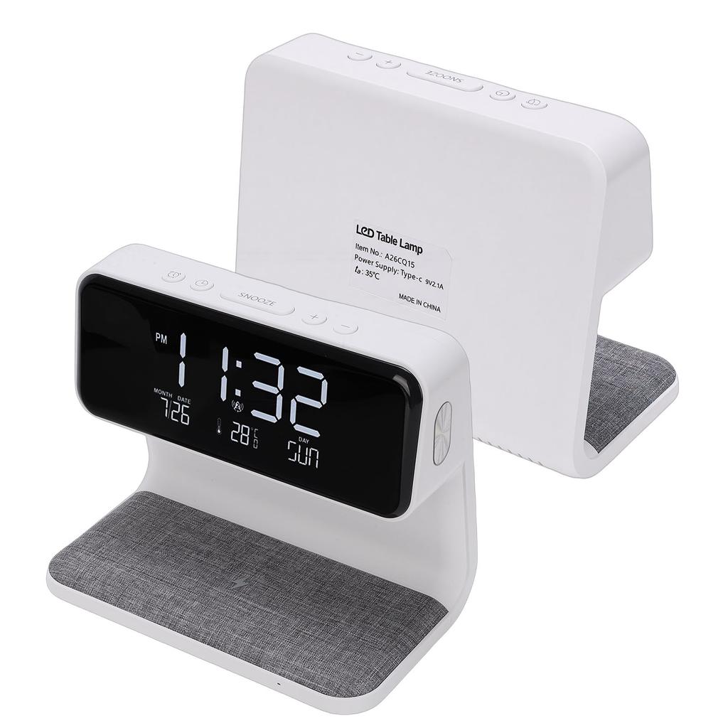3 In 1 Wireless Charging Digital Alarm Clock with Night Light 15W Fast Wireless Charger Date Temperature Display Clock