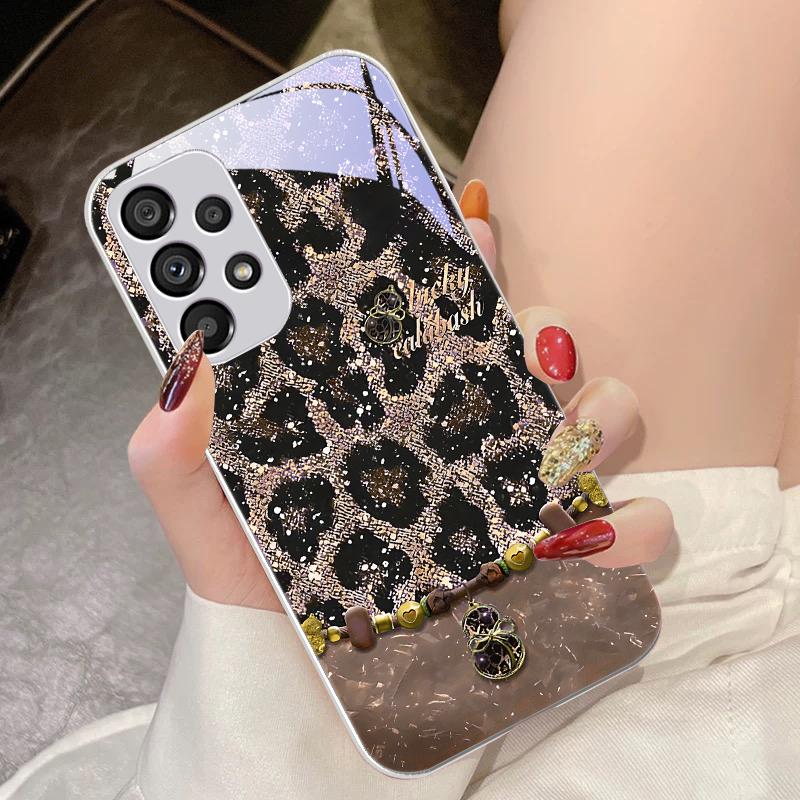 Leopard Patterned Gourd For Samsung Galaxy S10 4G S20 11E 30 S21 22 S24 Fe Pro S23 S25 Ultra 5G S9 Tempered Glass Phone Case