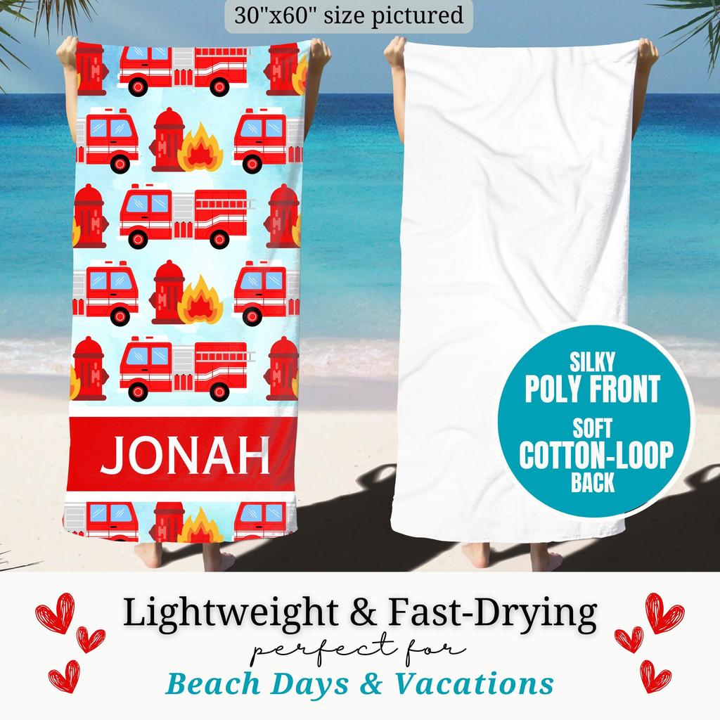Feuerwehr Strandtuch Personalisiertes Badetuch für Kinder Erwachsene Jungen Übergröße Benutzerdefinierter Name Poolparty Handtuch Geburtstagsgeschenk Feuerwehrmann