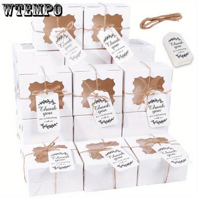 50pcs Kraft Paper Boxes with Window White Gift Box with Labels and Hemp Ropes Treat Boxes Party Favor Boxes Packaging Box for Soap Gift Wrap Boxes