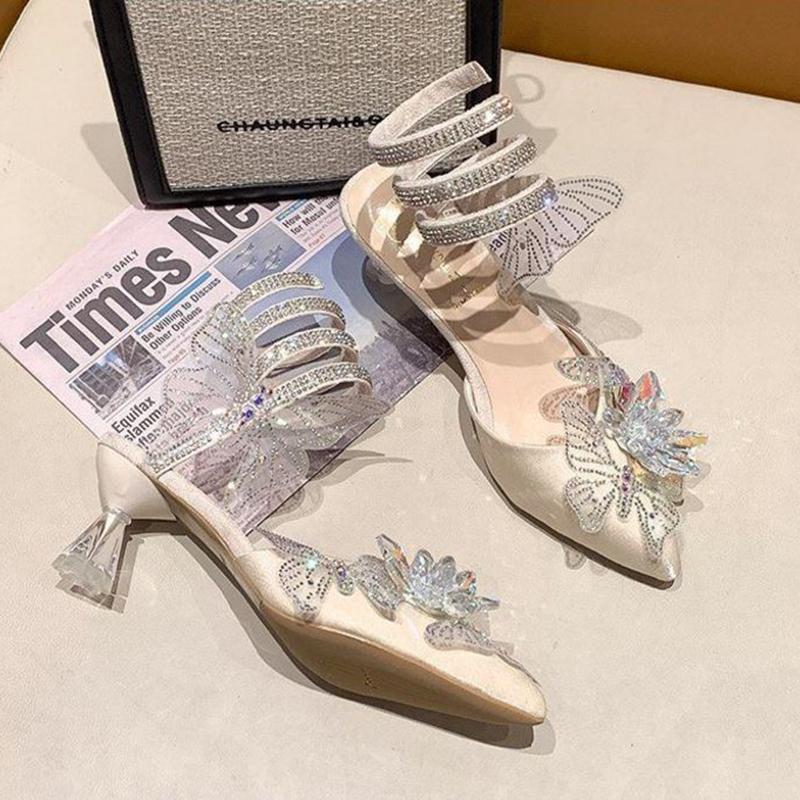 Pointed scarpe da sposa da donna satin tacco alto slingback sandali punta  chiusa strass sposa scarpe festa nuziale per pumps amazon shoes scarpe  sposa grigio - Stileo.it