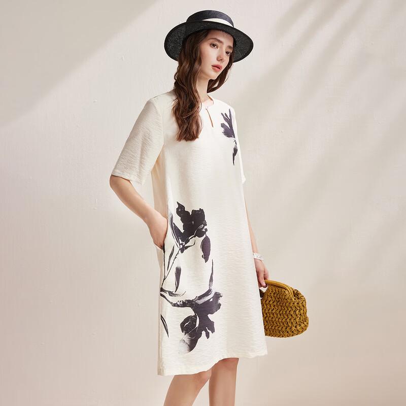 Zhaojun Chinese Style Mulberry Silk Ink Print Half-Sleeve Dress