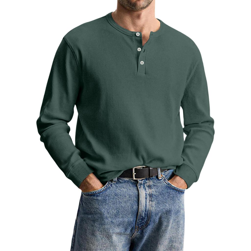 Men's Casual Knit Button-Up Long-Sleeve Shirt
