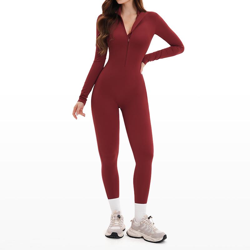 Plus Velvet Nude Yoga Jumpsuit - Outdoor Warm Fitness Wear