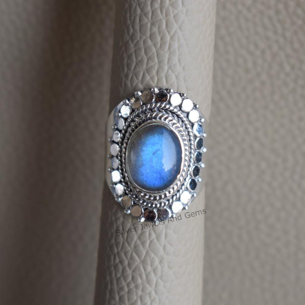 Handmade Oval Labradorite Ring, 925 Sterling Silver, Boho Jewelry