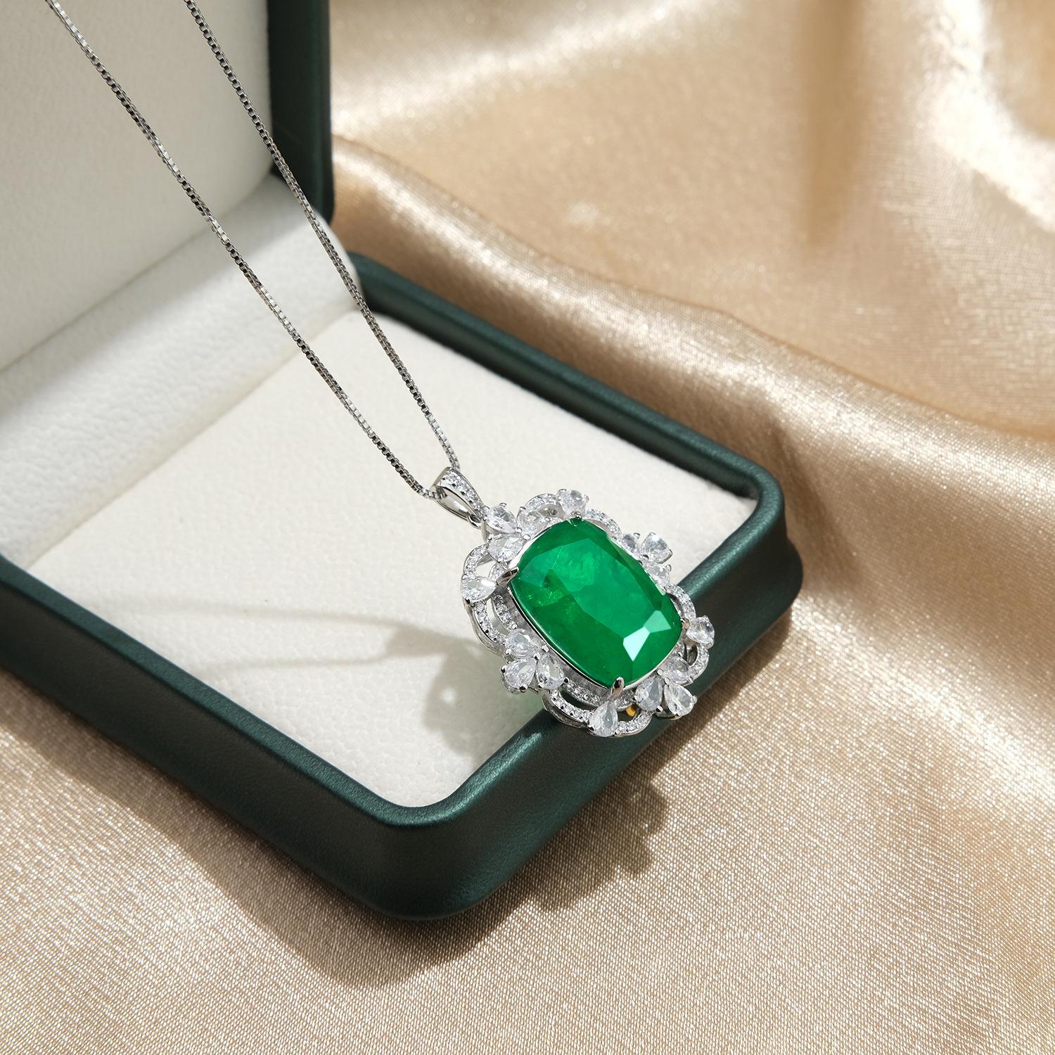 925 Sterling Silver Luxury Green Square Zircon Necklace Wedding Anniversary Party Gift