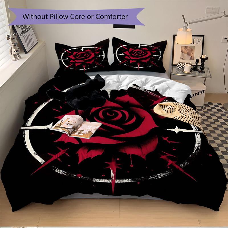 

3pcs Anime Rose Design Bedding Set - Includes One Quilt Cover and Two Pillowcases (No Core) - Perfect for Bedroom and Guest Room Decoration, 135x200cm