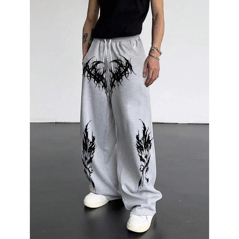Pantaloni Sportivi Larghi a Gamba Larga con Coulisse, Stampa Gotica Scura, Vestibilità Slim, Unisex