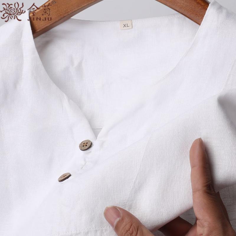 Jinjuan Men's 100% Linen V-Neck T-Shirt