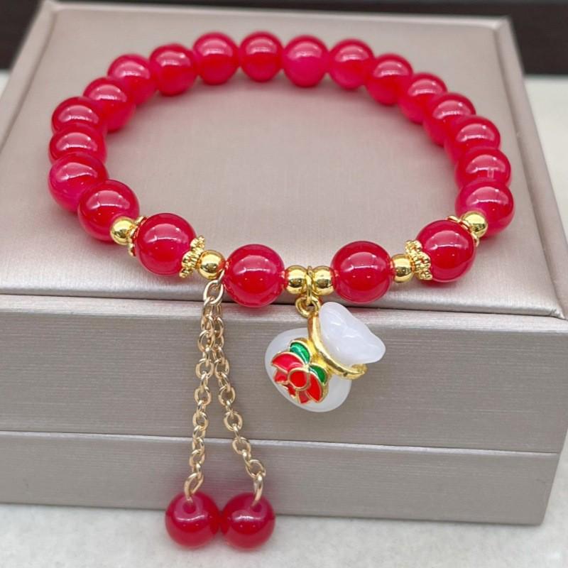 Sommer Erdbeerquarz Perlenarmband für Damen - Modischer Live-Stream-Stil mit floralen Perlen