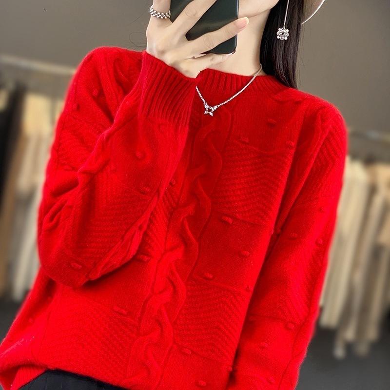 Warmer und bequemer Strickpullover aus Wolle mit Sieben-Stich-Plus-Dicke und Jacquard-Muster, mit Kapuze