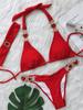 Diamond Thong Swimwear Metal Chain Bathing Suit Band 3 Piece Swimsuit Sexy Rhinestones Bikini 2024 Mujer Women Solid Red Glitter