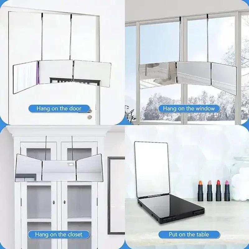 Retractable Adjustable Hanging Three Mirrors Makeup Folding Three Mirrors Three Fold Mirror Spot Portable Cosmetic