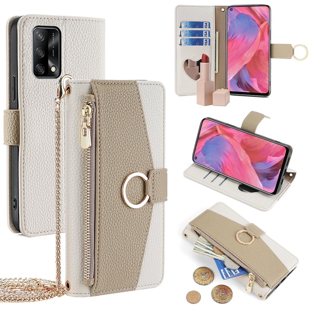 

For Oppo F19/A74 4G Leather Case Zipper Wallet Phone Bag Cover with Chain Strap A