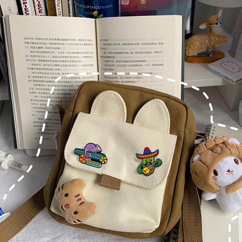 3 Styles Funny Desert Cactus Man Enamel Brooches Beard Guitar Extrovert Hat Cactus Pins For Backpack Bag Ornaments